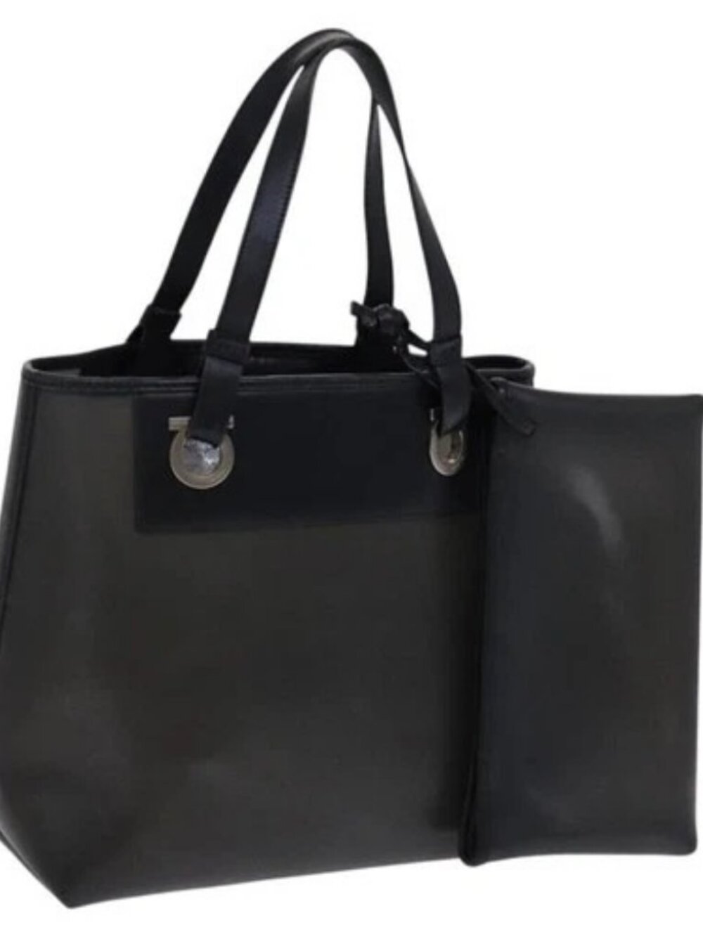 Salvatore Ferragamo Gancini Hand Bag Vinyl Black Auth bs23548